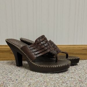 Mia Dark Brown Leather Platform Y2K Mules Sz 7.5 Vintage Retro Summer Business